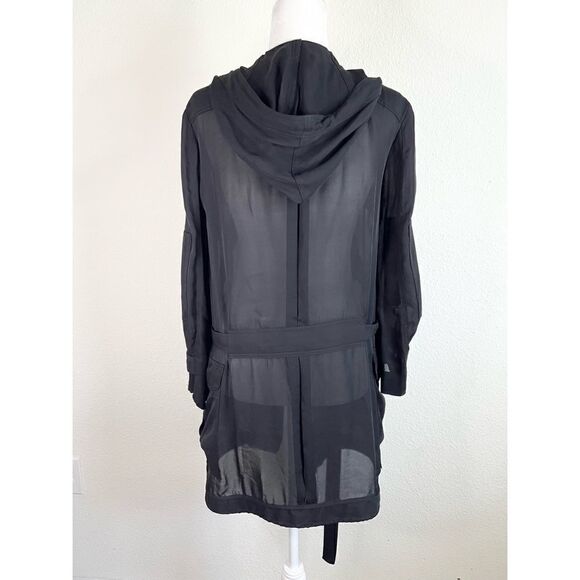 ALC Black Silk Sheer Long Sleeve Hood Full Zip Hobo Lagenlook Utility Jacket - Picture 4 of 10